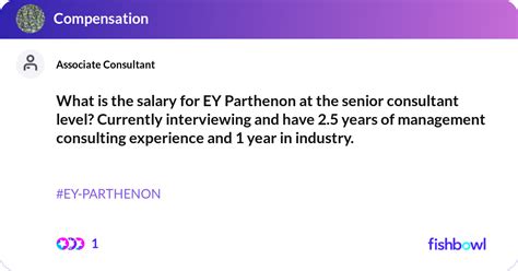 Senior associate ey parthenon salary - Parthenon-EY people: how much a senior associate make? 3. Like. 46 Comments. Shares 5. 4Y. EY 1. They make 250k with 50k bonuses paid quarterly. This app has taught me that I make the lowest six figure salary known to man and that I …